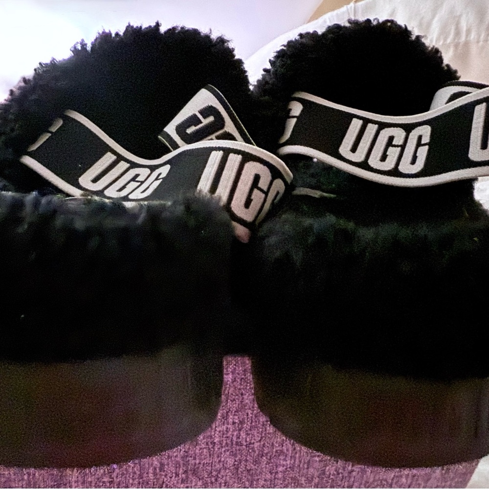 UGG Black Fluffy Sandals - Picture 2 of 5